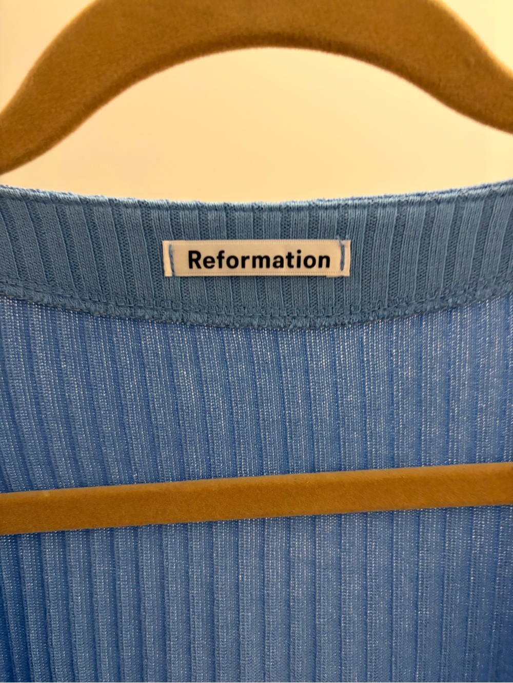 Reformation Blue Ribbed Long-Sleeve Button Cardigan - Picture 3 of 4